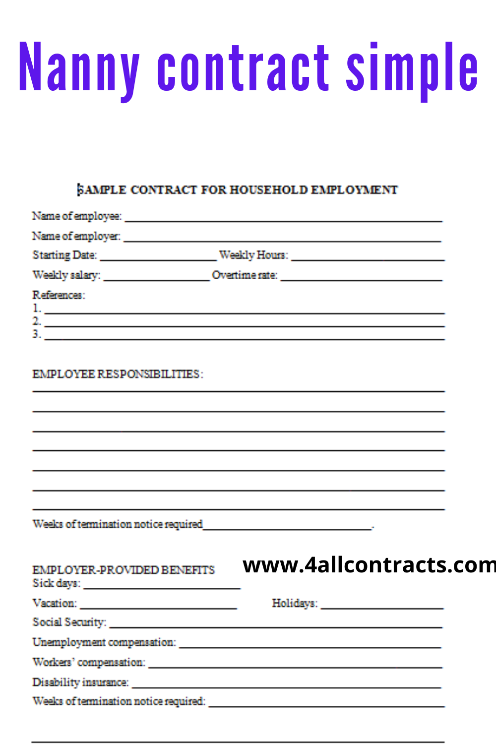 printable nanny contract template