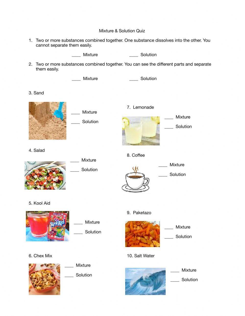 worksheet mixtures and solutions answer key pdf