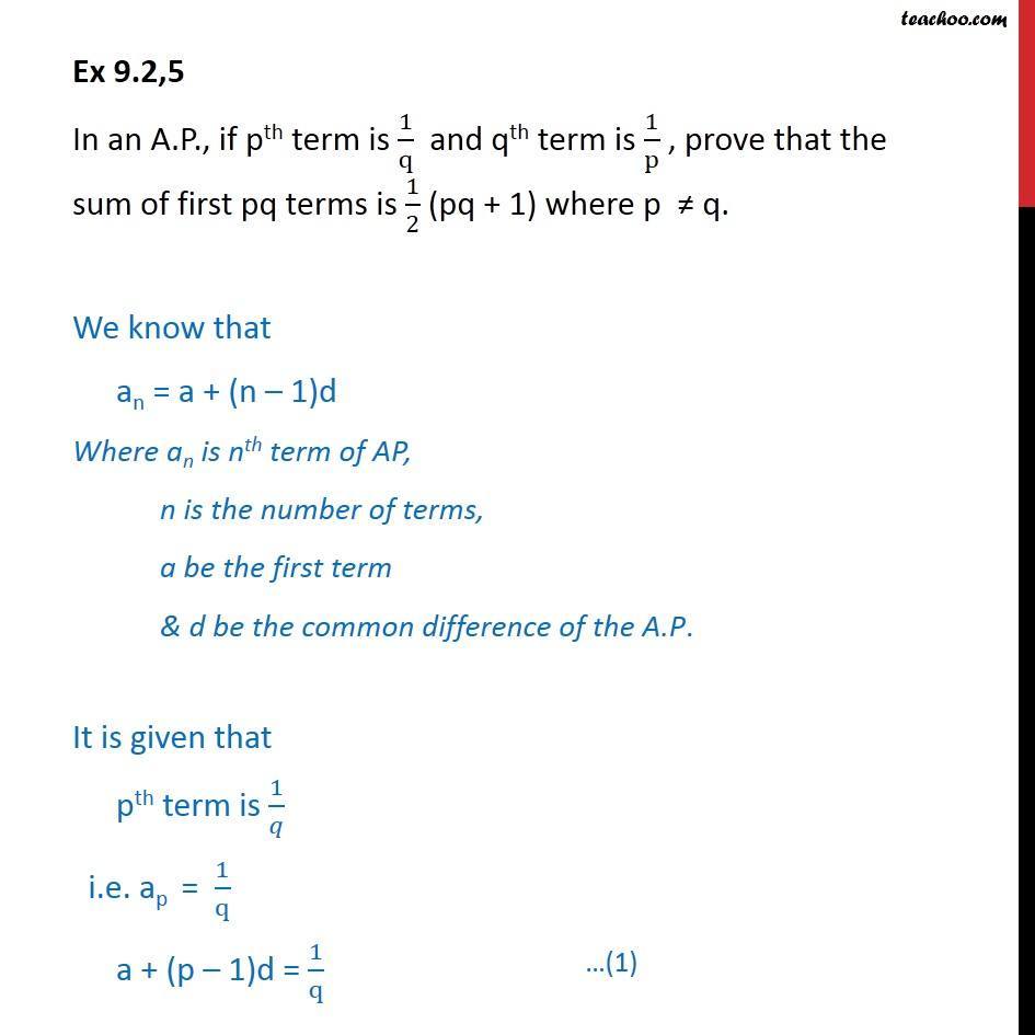 in an ap if pth term is 1 q