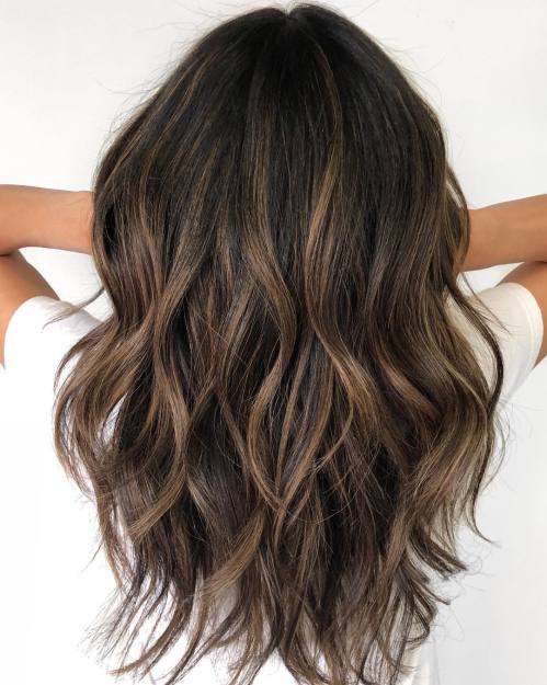 light brown highlights on dark brown hair