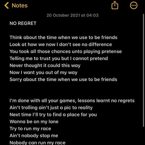 no no regrets lyrics