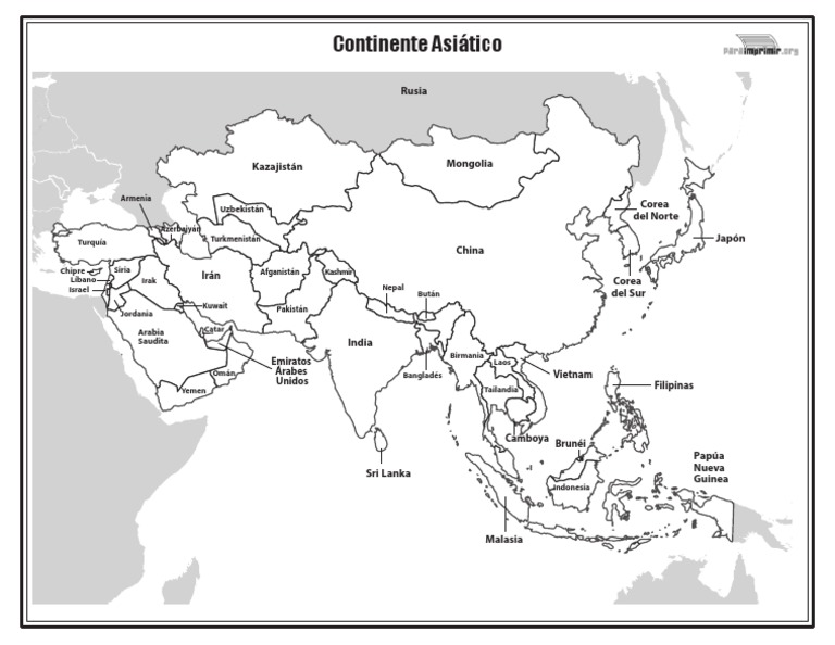 mapa de asia para colorear con nombres