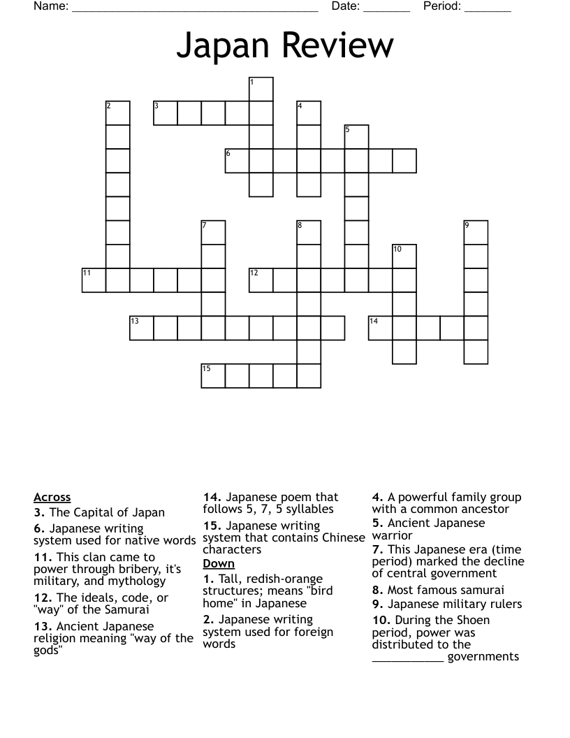 japanese writing using chinese characters crossword