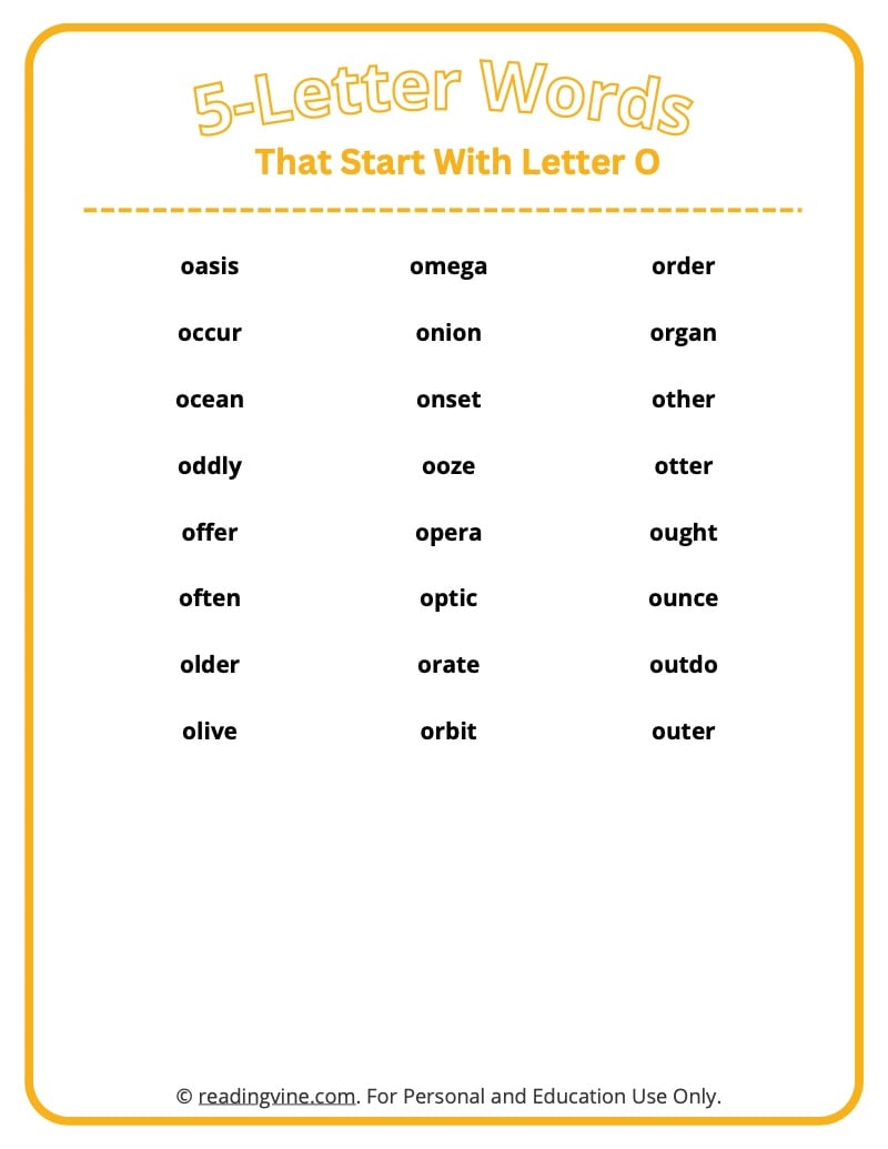 five letter word start with o