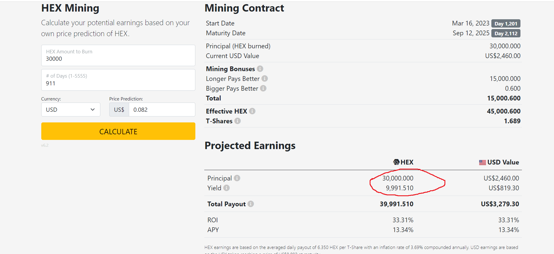 hex staking calculator