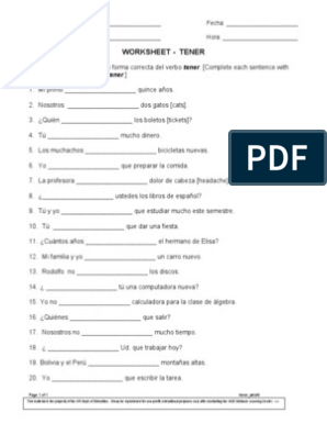 tener worksheet pdf