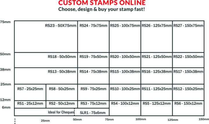 rubber stamp size in cm