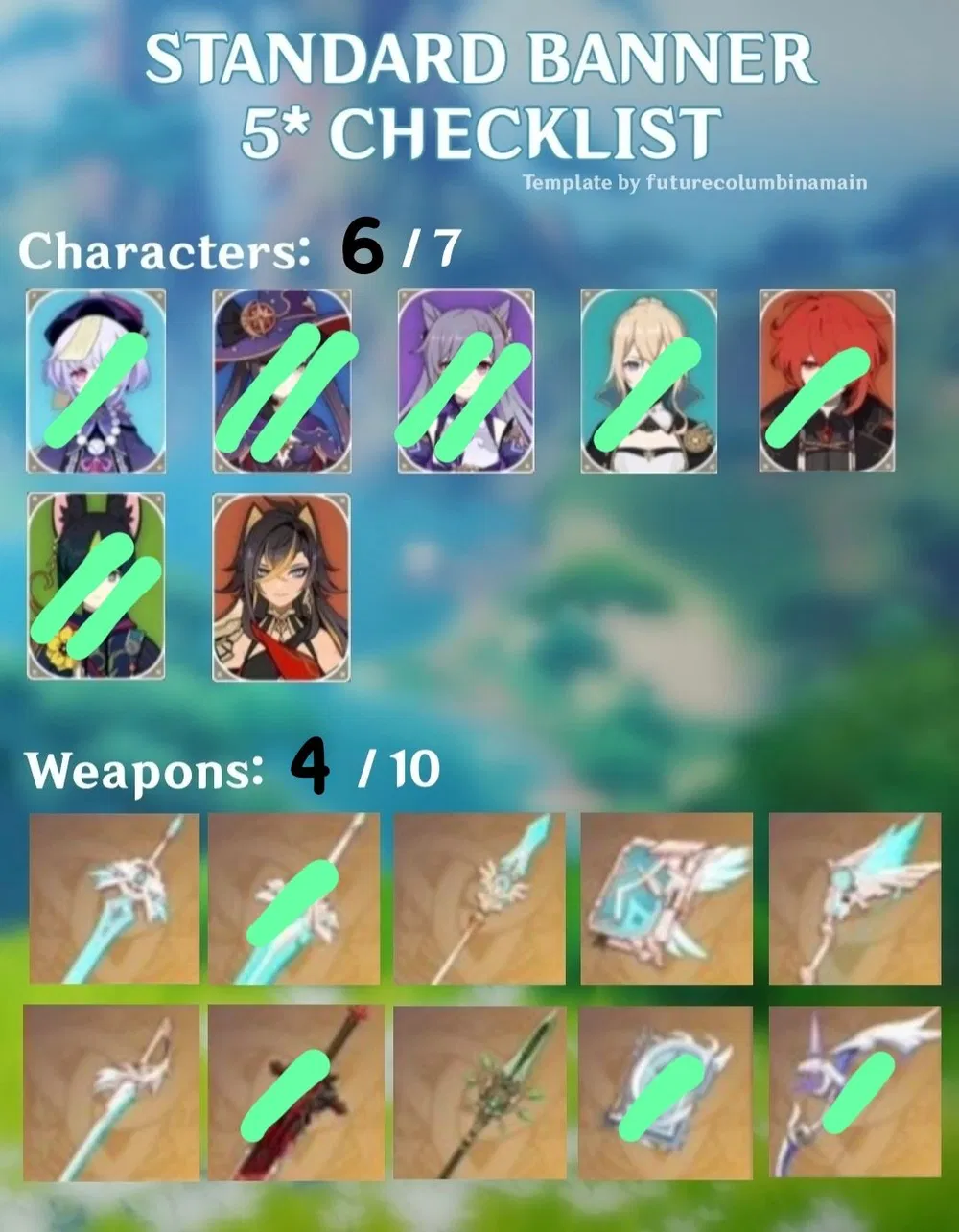 all 5 star weapons in standard banner