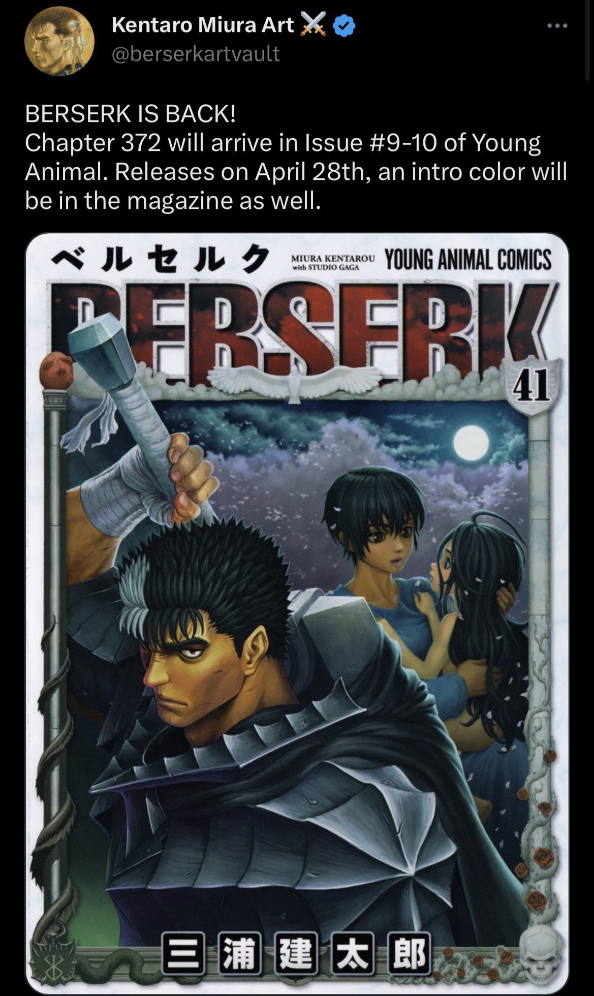 berserk chapter 372 release date