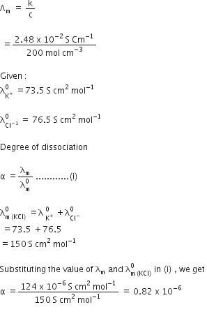 the conductivity of 0.20 m solution of kcl