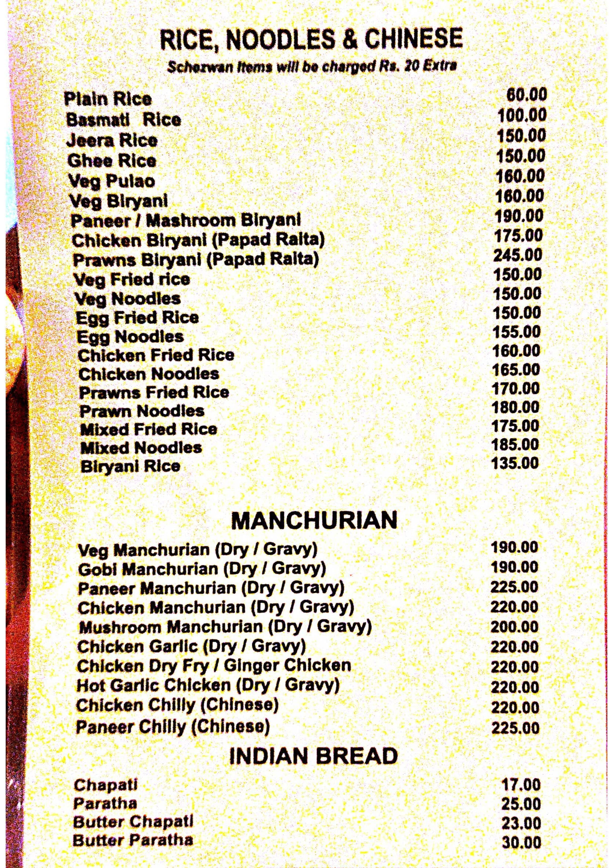 vinayak family restaurant menu