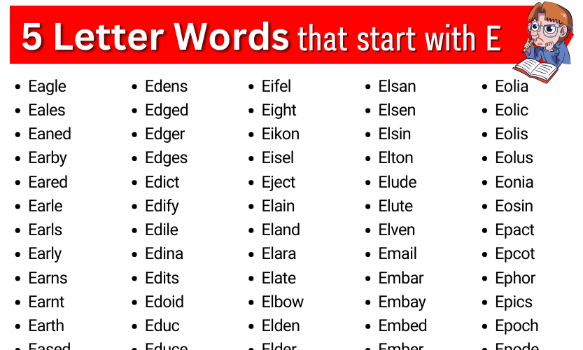 five letter words beginning with e