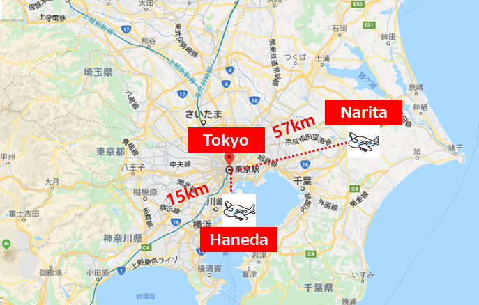 distance from tokyo to narita