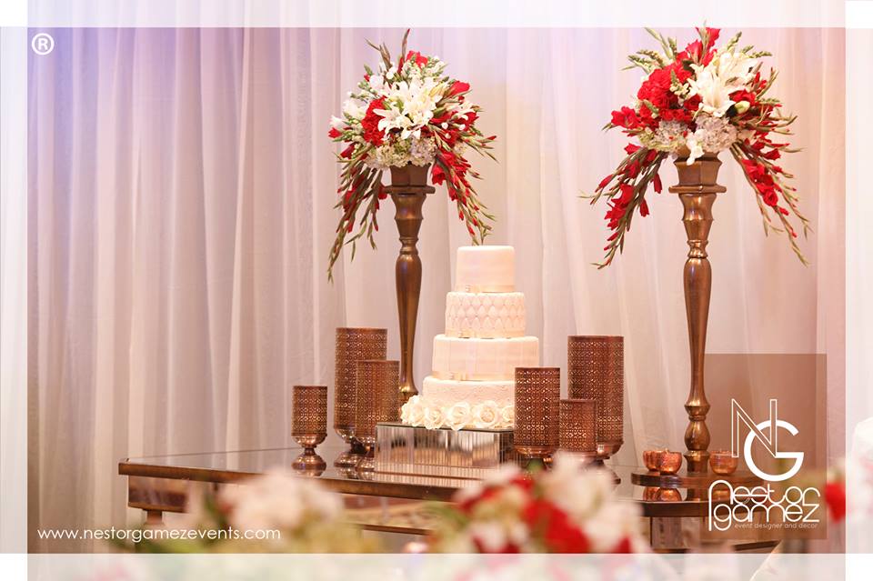 decoracion de boda rojo blanco y dorado