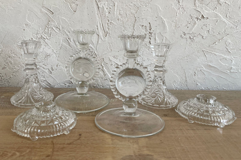 vintage clear glass candlesticks