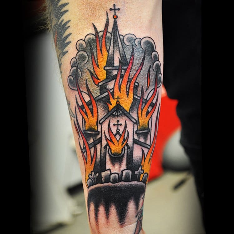 church burning tattoo