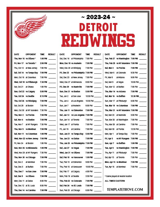 detroit red wings schedule 2023 printable