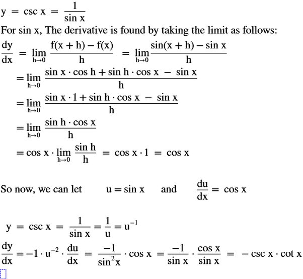 derivative of cosec x using first principle