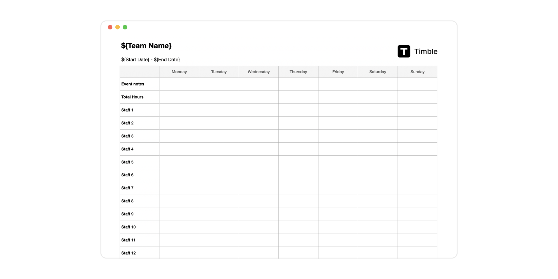 fortnightly roster template