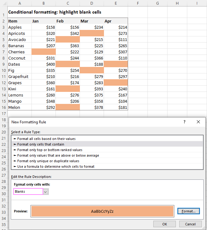 conditional format if cell is blank