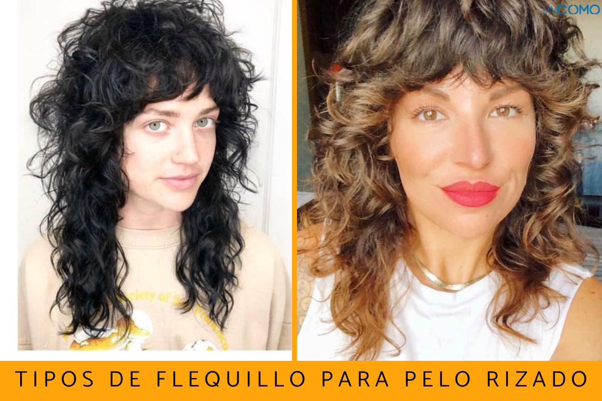 pelo rizado con flequillo cortina