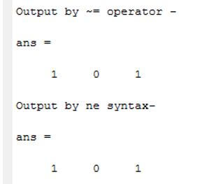 matlab is not equal