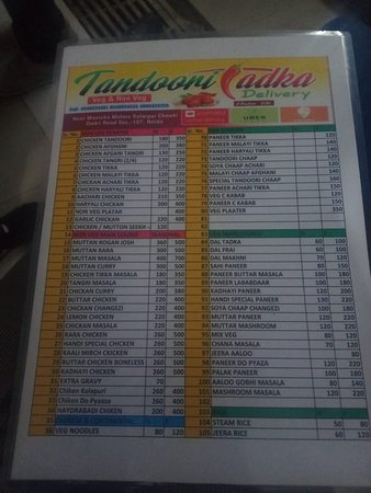 tandoori tadka menu