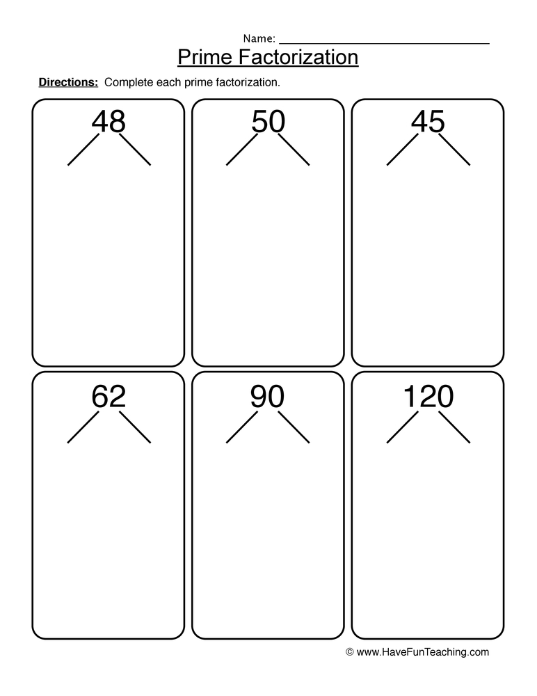 6th grade prime factorization worksheet