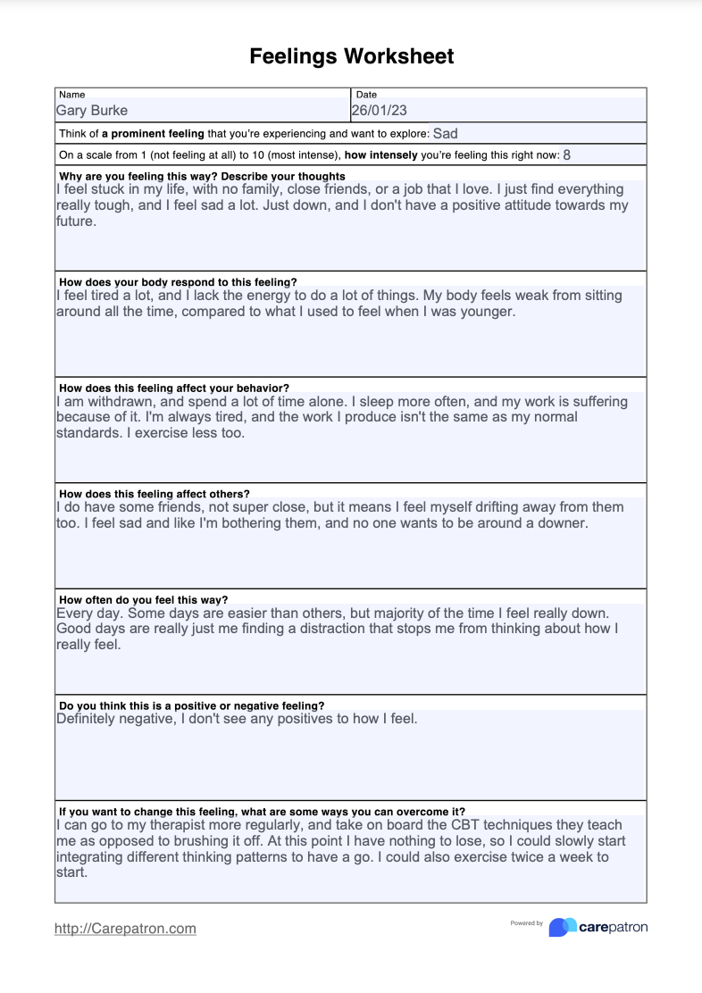 feelings worksheets for adults