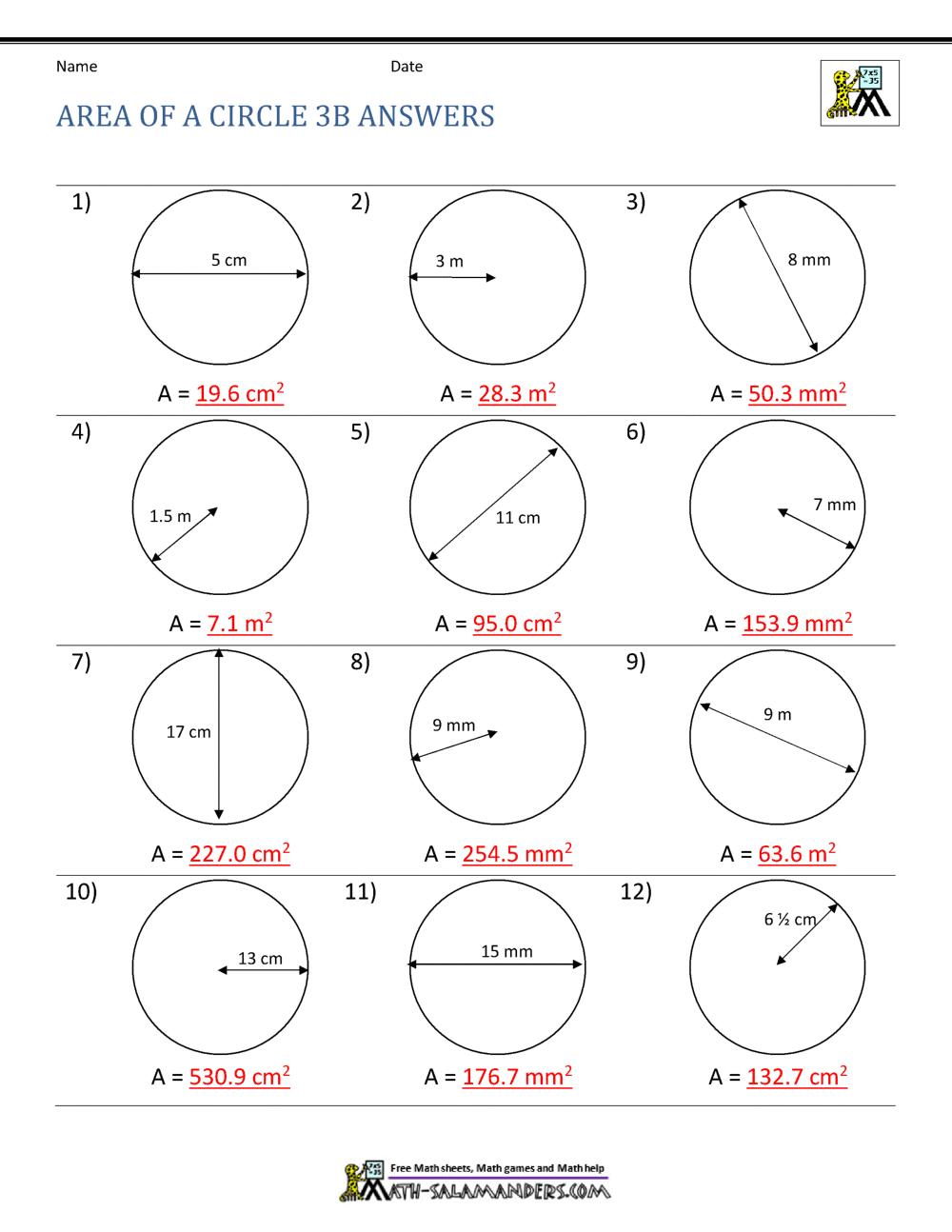 circle review worksheet answer key pdf