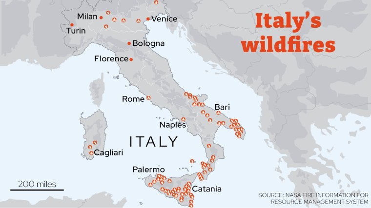 fires in sicily 2023 map