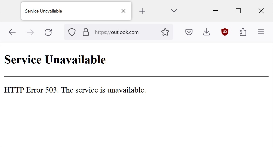 outlook http error 503. the service is unavailable.