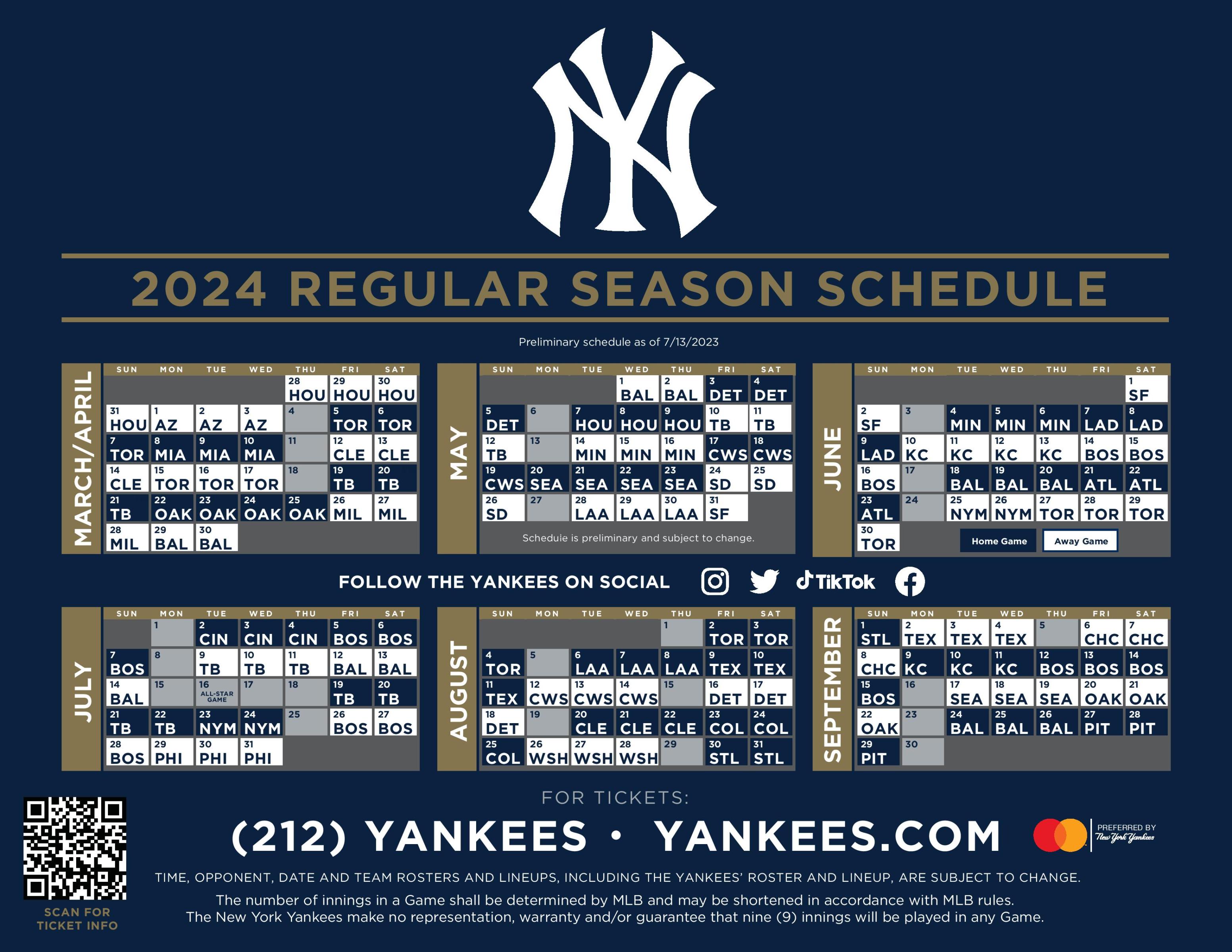 new york yankee baseball schedule