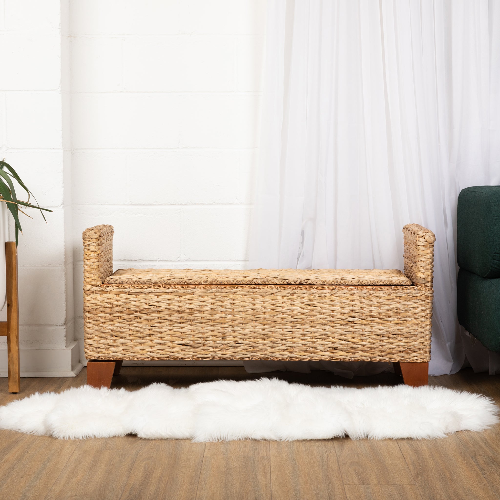 rattan storage bench