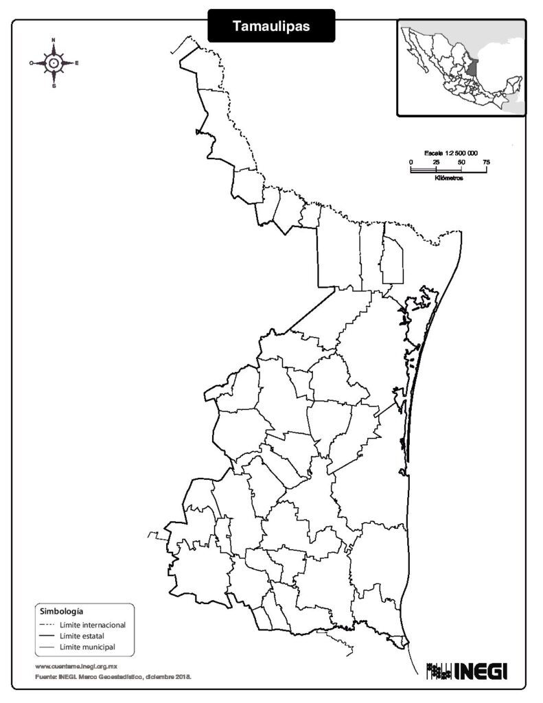 mapa de tamaulipas con nombres para colorear