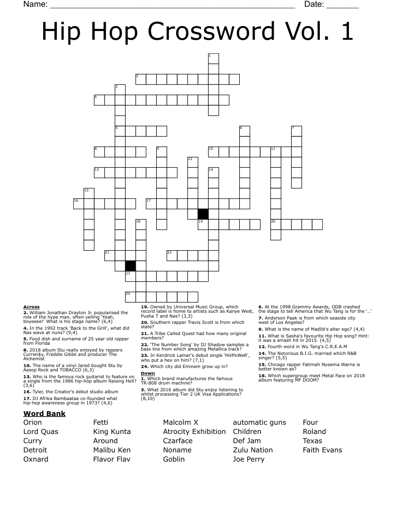 rap crossword puzzle