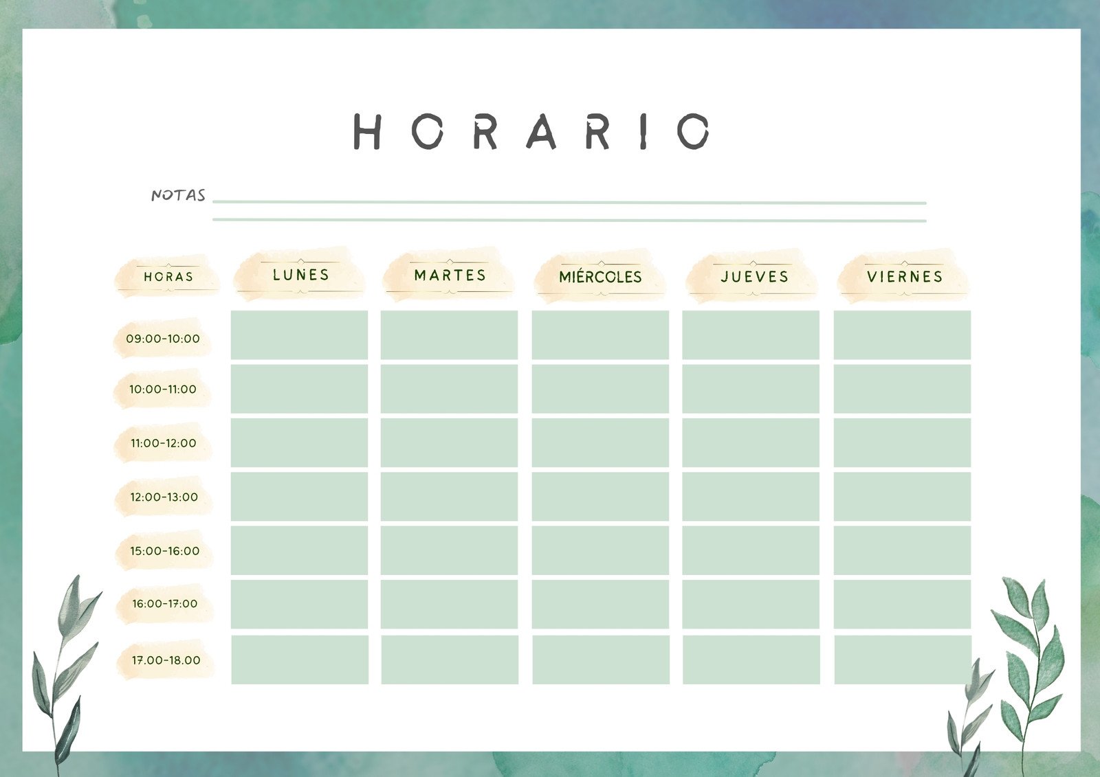 plantilla de horario