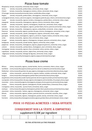 menú de pizza esquina