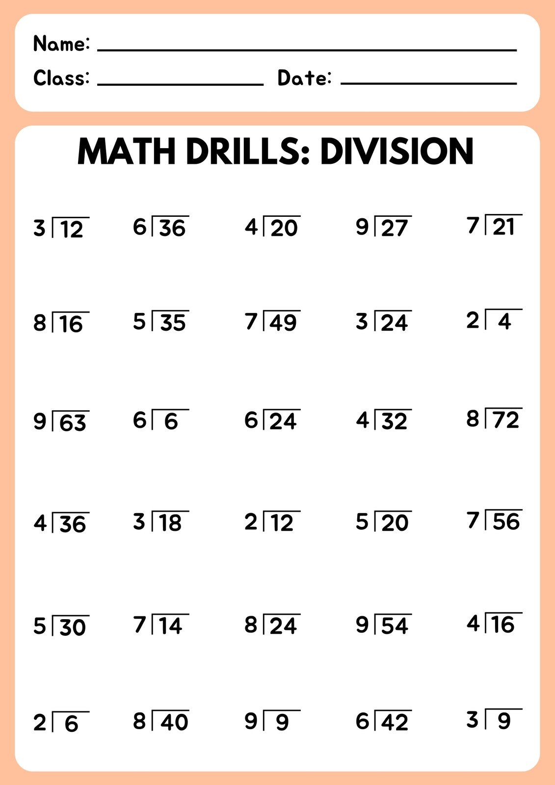 division math sheets