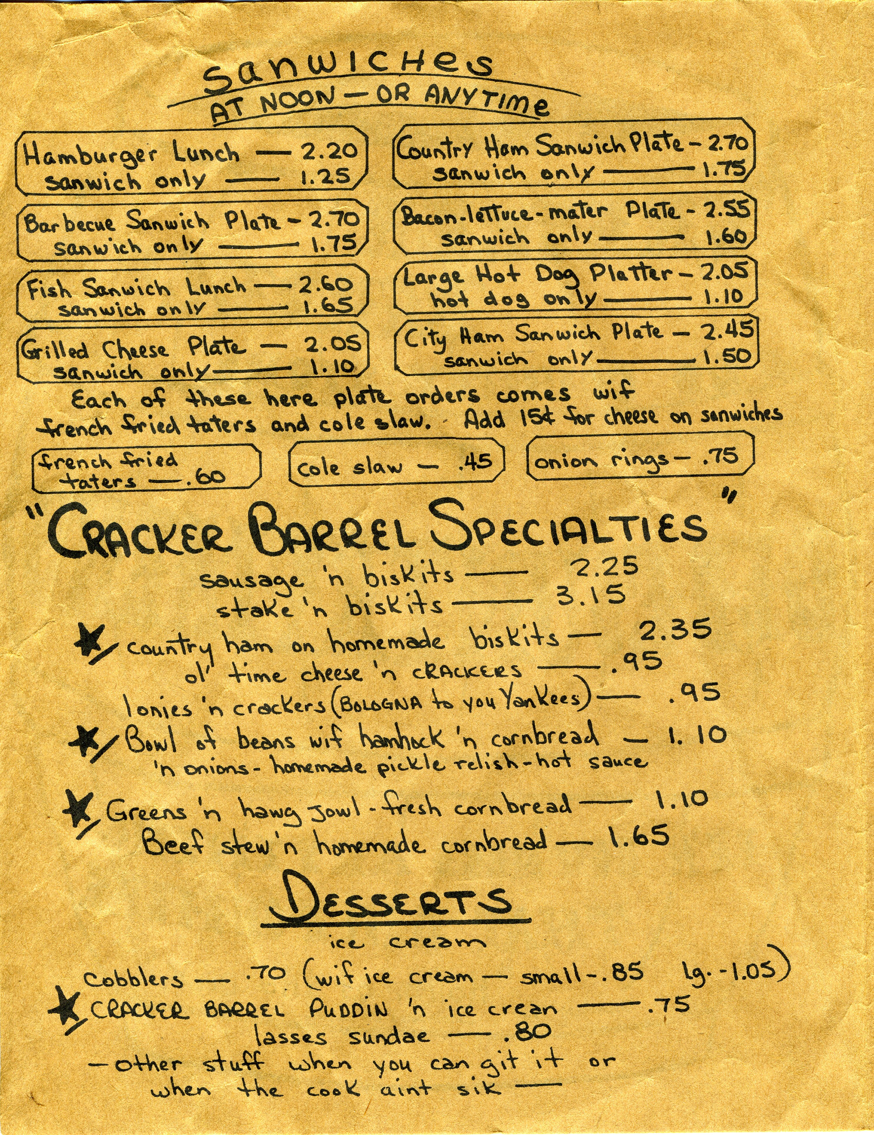 old cracker barrel menu