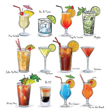 drawings of cocktails