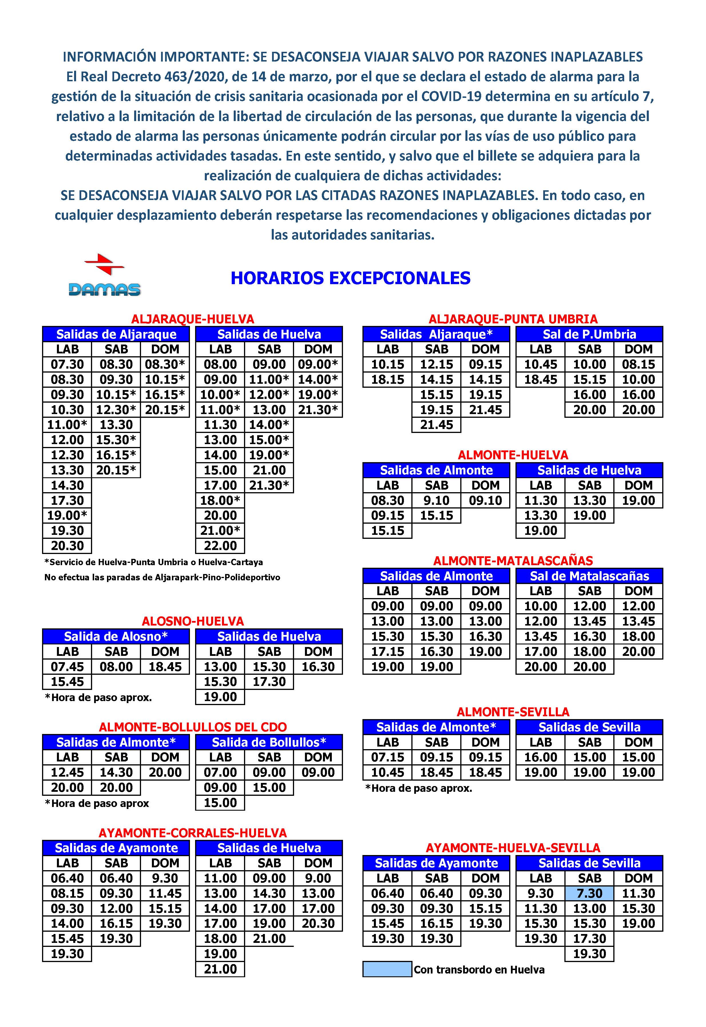 horario de autobuses damas punta umbría - huelva 2023