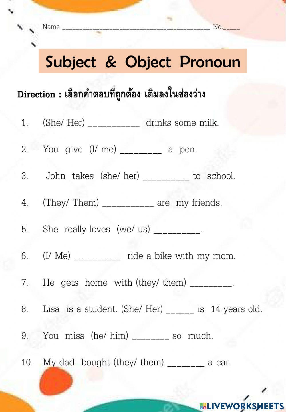 object pronouns liveworksheets