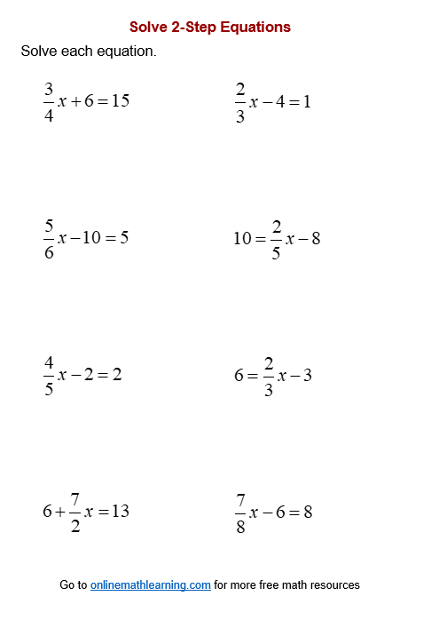 two step equations worksheet free