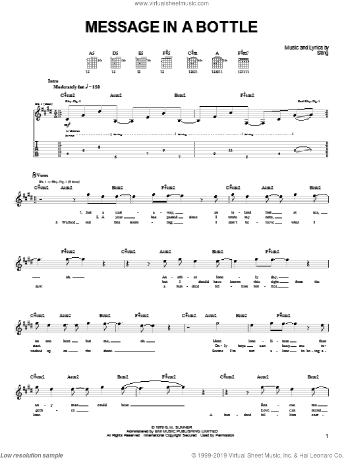 sting message in a bottle chords