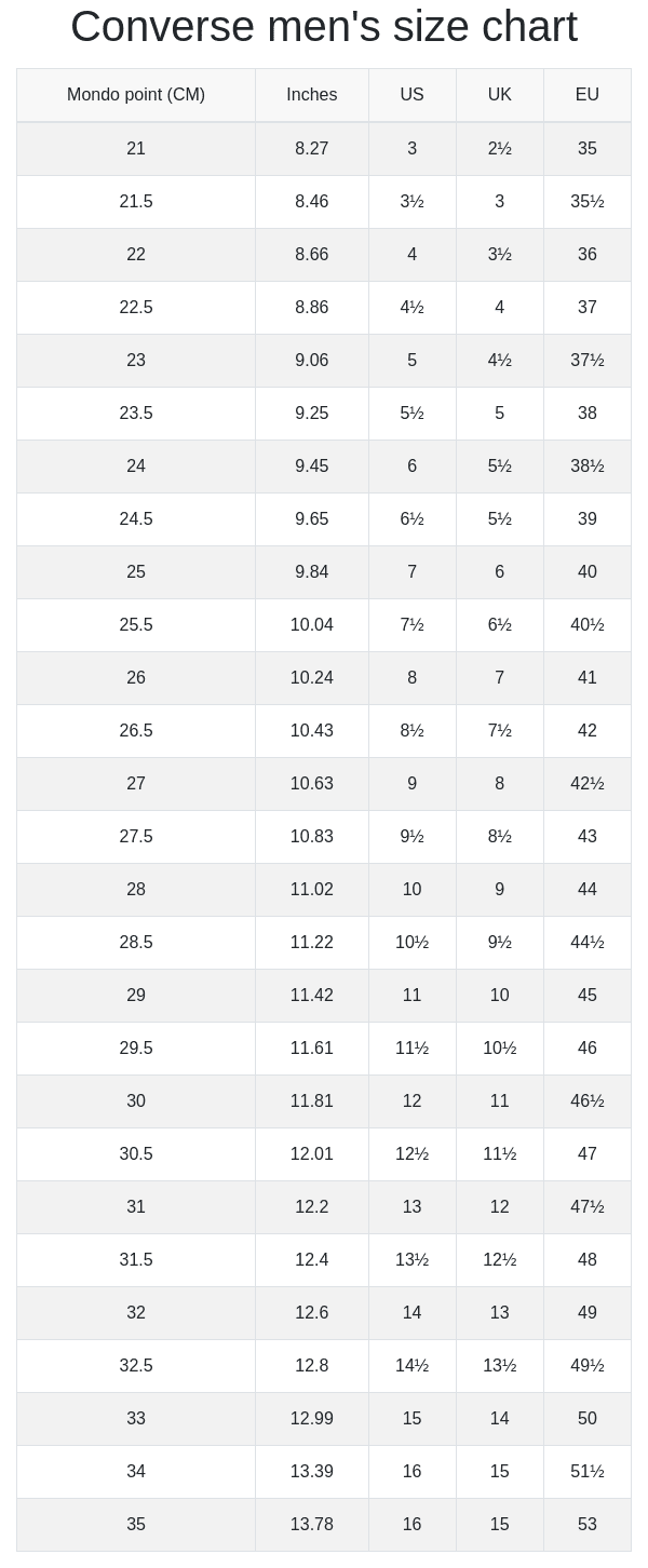 converse sizing