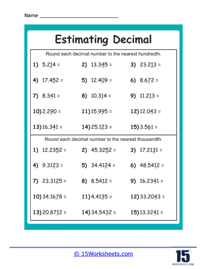 estimating adding and subtracting decimals worksheets