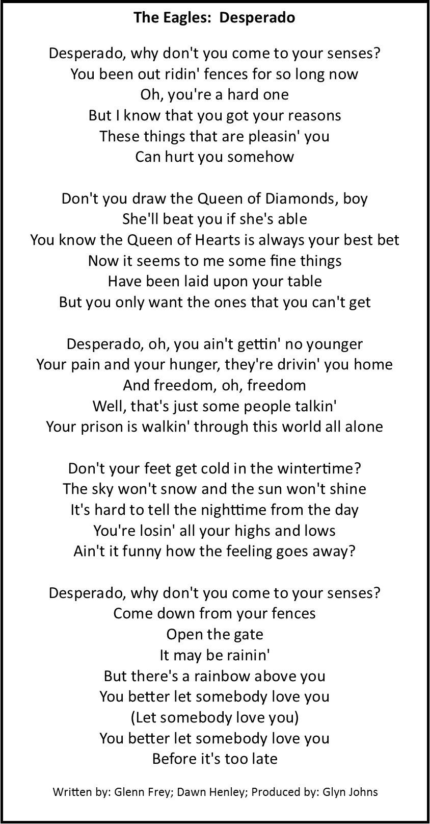 desperado eagles lyrics