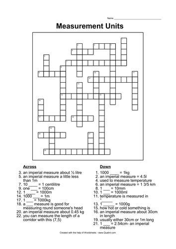 made up of standard units crossword