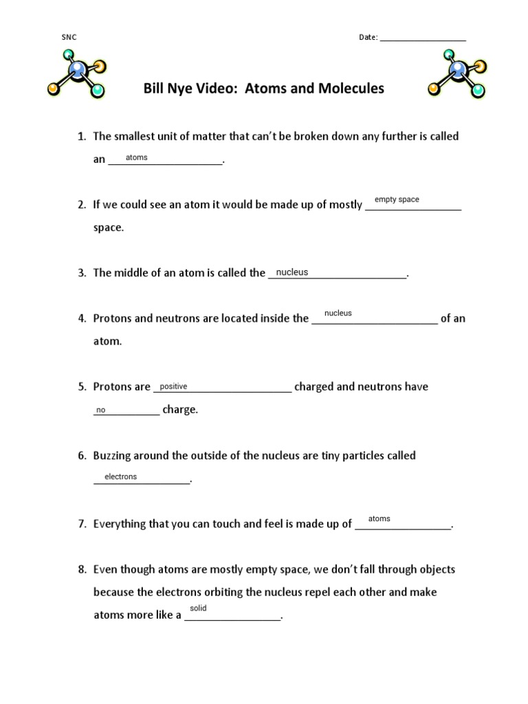 bill nye atoms worksheet